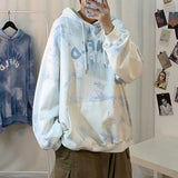 Wiaofellas  -  Tie Dye Hooded Sweatshirt Men's Loose Casual Korean Style Trendy Design Sense Niche Long Sleeved Top Letter Printed Jacket