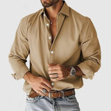 Wiaofellas  -  Classic Style Men Shirts Solid Long Sleeve Turn Down Collar Business Casual Shirt Man Loose Fashion Male Blouse