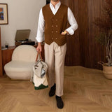 WIAOFELLAS  -  Mens Vintage Homemade British Autumn And Winter Trendy Brand Knitted Casual Versatile Double-Row Vest Cardigan Retro Waistcoat