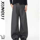 WIAOFELLAS  -  Pleated scimitar trousers for men in spring and autumn new trendy brand high-end loose straight trousers draped casual pants
