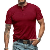 WIAOFELLAS  -  Summer Men's T-shirts Short Sleeve Round Neck Henley Shirt Casual Cotton Tops for Men Breathable Loose Fit