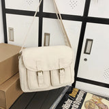 WIAOFELLAS  -  Messenger Bag Casual Canvas Bag Solid Color Retro Bag Solid Color Student Shoulder Bag