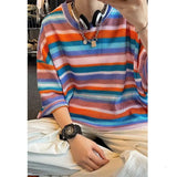 WIAOFELLAS  -  Summer Striped Print Men O Neck Short Sleeve T Shirt Rainbow Fashion Harajuku Casual Oversized Men Clothing Top Harajuku