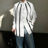 WIAOFELLAS  -  Men Shirt Patchwork Color-block Lapel Long Sleeve Men Clothing Loose Streetwear Fashion Casual Tops Male Shirts S-5XL