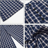 WIAOFELLAS  -  Blue Checkered Straight Leg Pants Mens Retro Trendy Loose Couple Casual Trousers Multiple Buckles College Pantalones Hombre