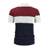 Wiaofellas  -  Leisure Breathable Knitted Shirt Men Short Sleeve Button Lapel Casual Shirts Mens Knitwear Fashion Striped Knit Shirt Tops Male