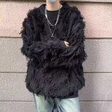 WIAOFELLAS  -  American style autumn and winter tassel fur-edged lazy style knitted sweater men's new trendy brand design niche jacket