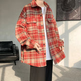WIAOFELLAS  -  Winter Short Woolen Coat Men Warm Oversized Retro Plaid Woolen Jacket Men Streetwear Korean Loose Thick Woolen Coat Mens Jackets