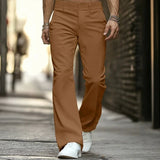 Wiaofellas  -  Men Solid Color Corduroy Pants Mid-waist Slightly Flare Trousers American Retro High Street Straight-leg Daily Casual Pant S-3XL