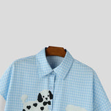 Wiaofellas  -  Men's Shirt Plaid Printing Patchwork Lapel Short Sleeve Men Clothes Streetwear Loose Fashion Casual Tops Man Shirts