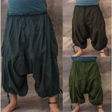 WIAOFELLAS  -  Men's Pants Seven-minute Pants Multi-pocket Loose Casual Cotton Linen Solid Color Cross-pant Hip Hop Street Style Punk Design