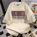 WIAOFELLAS  -  Men Clothing T Shirts New Summer High-end Designed Loose Casual Pure Cotton Cartoon Letters Doodle Print Short-sleeved T-shirt