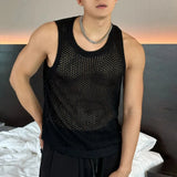 Wiaofellas  -  Mens Sexy Hollow Mesh Knitted Vest Genderless New Nightclub Niche Casual Solid Color Sleeveless Knitted Tank Top Unisex