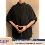 Wiaofellas  -  New Chinese Style Cotton Linen Short Sleeve Shirt Men Casual Summer Vintage Loose Fit Breathable Comfortable Skin-Friendly
