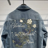 Wiaofellas  -  Men's Denim Jacket Blue Trendy Designer Male Jean Coats with Embroidery Flower Worn Korean Popular Clothes Elatic High Quality G