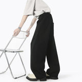 WIAOFELLAS  -  Autumn Men's Clean Fit Sweatpants Korean Bending Knife Pants Men Minimalist Straight-Leg Mid-Rise Wide-Leg Casual Long Trousers