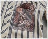 WIAOFELLAS  -  Vintage fashion striped short-sleeved shirt men's top Vintage loom cotton patchwork fabric summer cargo shirt