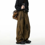 WIAOFELLAS  -  American retro washing jeans scimitar casual men's trendy brand pleated loose wide-leg work pants