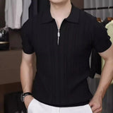 WIAOFELLAS  -  Summer New Men's Solid Color Knitted Jacquard Short Sleeve T-shirt Retro Trend Fashion Casual Simple Slim Men's Tops