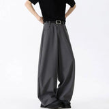 WIAOFELLAS  -  Fashion Summer Men's Solid Color Straight Loose Blazer Pants Trendy American Style Wide Leg Trousers Male