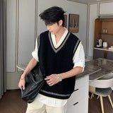 WIAOFELLAS  -  Spring and Autumn Academy Sweater Men's Casual V-neck Vest Sweater Korean Style Fashion Loose Candid Top