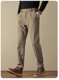 WIAOFELLAS  -  Korean Fashion Woolen Suit Pant Men Waist Button Straight Trouser Autumn Winter Business Casual Loose Light Mature Style Pants
