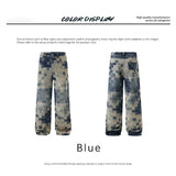 Wiaofellas  -  Brand New Mosaic Jeans Mens Chessboard Pattern American Streetwear Straight Leg Wide Leg Jeans Man Casual Clothing
