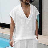 Wiaofellas  -  Men's V-Neck Sleeveless Knit Top Casual Loose Knitted Vest