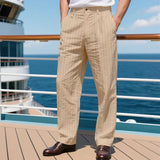 Wiaofellas  -  Men's Casual Pants Summer Thin Imitation Hemp Small Square Loose Beach Straight Sports Trousers