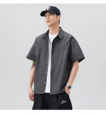WIAOFELLAS  -  Men's Summer Solid Color Short-Sleeve Shirt - Relaxed Drop-Shoulder Casual Top, Textured Design for Smart-Casual Wear