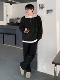 WIAOFELLAS  -  Korean Style Niche Design Men's Sweatshirts Half Zipper Solid Color Loose Male Fleece Warm Hoodies Winter