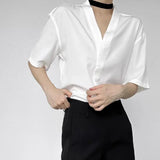 WIAOFELLAS  -  Summer New Men's V-neck Solid Color Thin Short Sleeve Shirt Retro Fashion Trend Casual Simple Loose Breathable Men's Tops