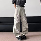 WIAOFELLAS  -  Pleated Design Men's Casual Pants Side Pocket Solid Color Wide Leg Trousers Loose Straight Male Bottom Functional