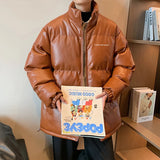 Wiaofellas  -  Thicken Solid Color Mens Parkas Oversized Warm Winter Leather Coats Harajuku Fashion Women Loose Cotton Padded Jackets