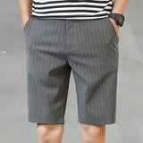 Wiaofellas  -  Men's Summer New Fashion Solid Color Casual Shorts Male Korean Slim Fit Short Pants Men Striped Knee Length Shorts G295