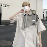 WIAOFELLAS  -  Korean Fashion Short-sleeved Shirt Men Spring and Summer New Loose Retro Button Cardigan Shirt Harajuku Jacket Streetwear Men