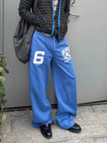 WIAOFELLAS  -  American Vibe Streetwear Men's Casual Pants Dstring Embroidered Wide Leg Loose Fit Straight Cut Long Trousers