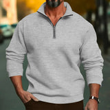 Wiaofellas  -  Men Spring Autumn Fleece Sweatshirt Half Zip Stand Collar Loose Casual Pullover Tops