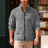 Wiaofellas  -  Men's Zipper Fleece Jacket Stand Collar Slim Fit Casual Large Size Autumn Winter Outerwear Thickened
