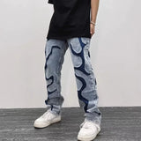 Wiaofellas  - new men's jeans men's loose straight leg men's wear straight leg wash jeans men's fashion print jeans men's wide leg pants