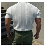 WIAOFELLAS  -  New American Niche Design Knitted Polo Shirt Men Breathable Hollow Short Sleeve Lapel Mesh Tight Sleeve T-shirt