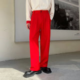 WIAOFELLAS  -  Red Suit Pants Men Fashion Social Mens Dress Pants Korean Loose Straight Wide Leg Pants Mens Oversized Formal Trousers M-XL
