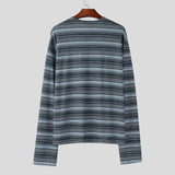 WIAOFELLAS  -  Men Striped T Shirt V Neck Long Sleeve Korean Style Male Tee Tops Streetwear Loose Fashion Casual Men Clothing S-5XL