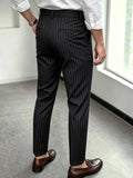 Wiaofellas  -  Summer‑All Season Mens Striped Suit Trousers, Adjustable Waist Pockets Design, Tailored Fit Business Casual Work Pants