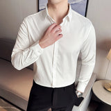 WIAOFELLAS  -  Long-sleeved Striped Silk Shirts for Men High End British Style Slim Fit Men's Dress Shirt Lapel Business Formal Mens Clothing