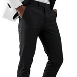 Wiaofellas  -  Black Men Pants With Side Satin Stripe One Piece Slim Fit Formal Male Fashion Clothes Fit Wedding Evening Office Tuxedos