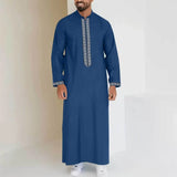 Wiaofellas  -  Men's Muslim Robes Middle East Arab Ramadan Islamic Zipper V-neck Loose Clothes Stripe  Casual Long Sleeve Shirt Dress Tunic Top