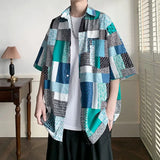 WIAOFELLAS  -  Summer New Turn-down Collar Fashion Short Sleeve Shirt Man Harajuku Casual Loose Button Cardigan Y2K Printing Pure Cotton Blouse