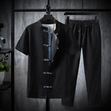 Wiaofellas  -  Shirts + Pants Summer Cotton Linen Shorts Sleeve Men's Casual Sets Male Fashion Trousers and Shirts Men Full Size M-5XL