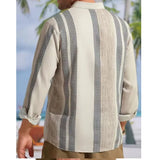 WIAOFELLAS  -  New Casual Beach Breathable Shirt Men Leisure Long Sleeve Buttoned Stripe Splicing Color Loose Tops Mens Cotton Linen Shirts